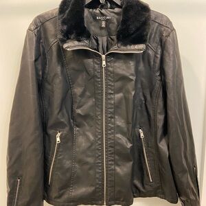 Baccini Women's Black Leather Jacket with Faux Fur Collar